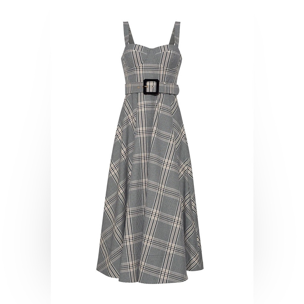 NEW Cara Cara Calypso Belt Midi Dress Raymond Plaid Gray Multi US 6 UK 10 - Picture 5 of 14